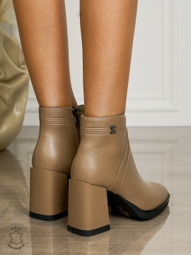 Botine DAMA din PIELE NATURALA CU TOC GROS CRL1495 Khaki - Img 3