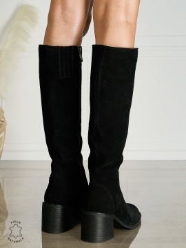 Botine DAMA din PIELE NATURALA CU TOC GROS CRL1500 Negru Suede - Img 2