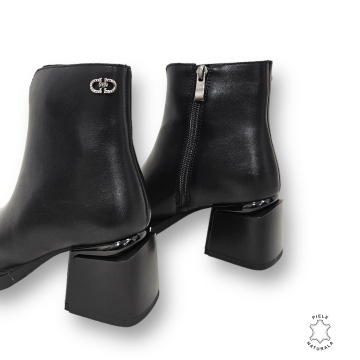 Botine DAMA din PIELE NATURALA CU TOC GROS Negru CRL0905 - Img 3
