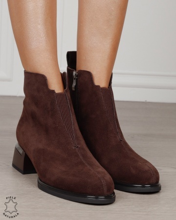 Botine damă din piele naturală Intoarsa cu elastic frontal CRL1882 CAFENIU - Img 2