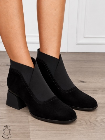 Botine DAMA din PIELE NATURALA INTOASRA CU TOC GROS MIC CRL1853 NEGRU