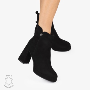 botine dama piele naturala Intoarsa cu toc Gros Inalt CRL1255 NEGRU - Img 2