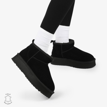CIZME TIP UG DAMA SCURTE din PIELE NATURALA INTOARSA CRL1267 CULOARE: NEGRU - Img 3