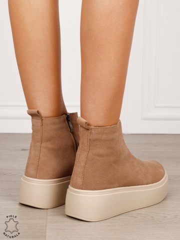 Ghete casual din piele naturală intoarsa cu talpa solida cu fermoar CRL1511 KHAKI - Img 3