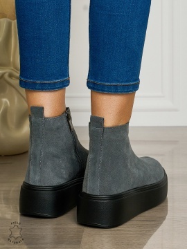 Ghete casual din piele naturală intoarsa cu talpa solida cu fermoar CRL1511 DKGRI - Img 3