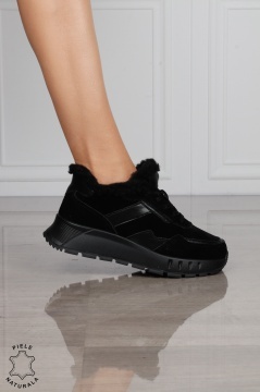 GHETE DAMA din PIELE Naturala Combinata cu Piele intoarsa CRL1525 NEGRU - Img 2