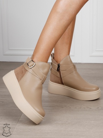 GHETE DAMA din PIELE Naturala cu catarama decorativa CRL1536 KHAKI - Img 4
