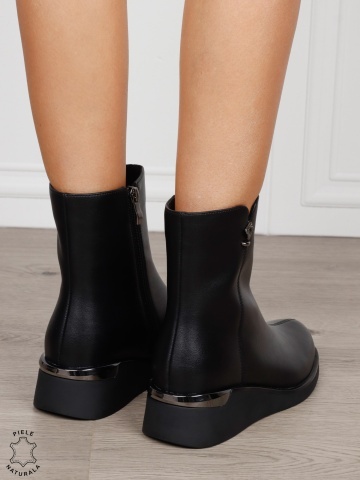 Ghete damă din piele naturală cu design minimalist CRL1830 NEGRU - Img 3