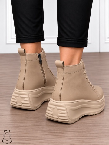 Ghete damă din piele naturală cu design modern și închidere dublă CRL1905 KHAKI - Img 3