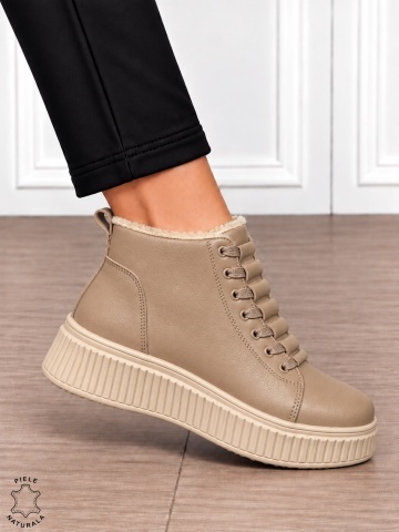 Ghete damă din piele naturală cu finisaj clasic CRL1904 KHAKI - Img 2