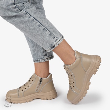 Ghete Dama DIN Piele Naturala CU TALPA ADERENTA CRL1299 KHAKI - Img 3