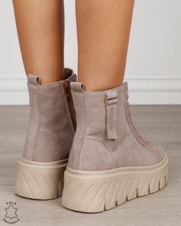 Ghete damă din piele naturală Intoarsa cu talpă înaltă CRL1870 KHAKI - Img 3