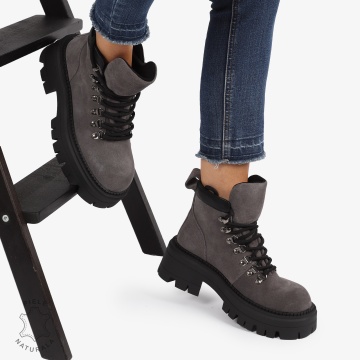 Ghete DAMA din PIELE Naturala Intoarsa Tip Combat Boot CRL1240 GRI - Img 2