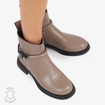 Ghete Dama Piele Naturala cu Cataramă Metalică CRL1241 BEJ - Img 4
