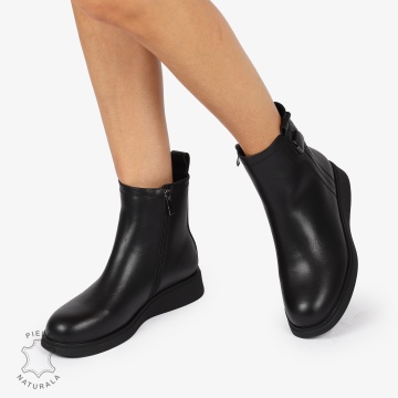 GHETE DAMA PIELE NATURALA cu fermoar lateral și talpă confortabilă CRL1483 Negru - Img 3