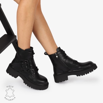 GHETE DAMA PIELE NATURALA cu Varf rotund si Detaliu Lateral CRL1247 NEGRU - Img 3