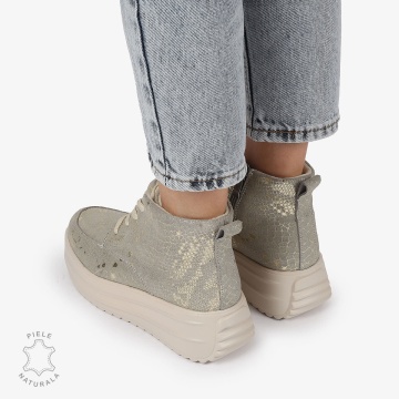 GHETE DAMA piele naturala INTOARSA cu IMPRIMEU SARPE CRL1309AURIU - Img 3