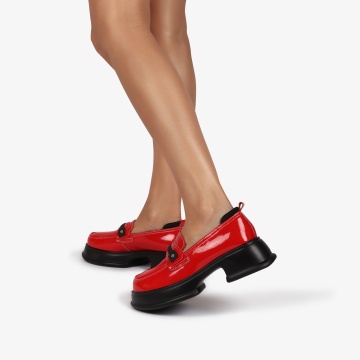 Mocasini dama din Piele Naturala CRL0841 ROSU - Img 4