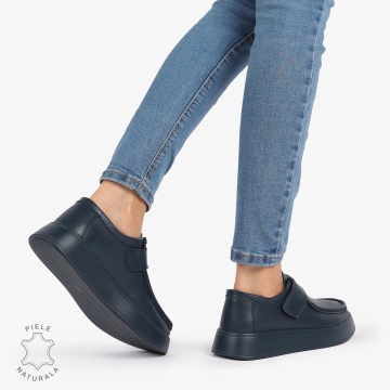 MOCASINI dama din Piele Naturala CU INCHIDERE VELCRO CRL1227 BLEUMARIN - Img 3