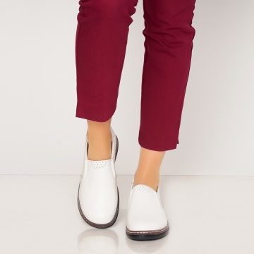 Mocasini dama din piele naturala cu talpa plata CRL0014 ALB - Img 3