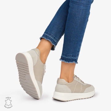 Pantofi Casual dama din Piele Naturala Combinata cu Piele intoarsa CRL1071 CULOARE:GRI - Img 3