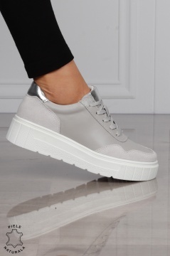 Pantofi Casual DAMA din PIELE Naturala Combinata cu Piele intoarsa CRL1521 GRI - Img 2