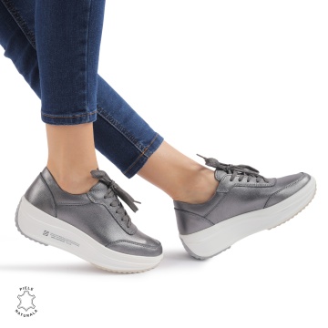 Pantofi casual dama din Piele naturală CRL0058 PEWTER - Img 3