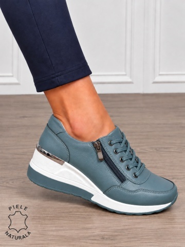 Pantofi Casual dama din Piele Naturala CRL0068 ALBASTRU