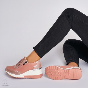 Pantofi Casual dama din Piele Naturala CRL0068 ROZ - Img 4