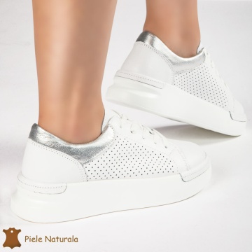 Pantofi Casual Dama din Piele naturală CRL0117 ALB - Img 2