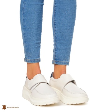 Pantofi Casual dama din Piele Naturala CRL0858 ALB - Img 2
