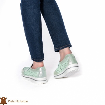 Pantofi Casual dama din Piele naturala CRL0860 VERDE - Img 3