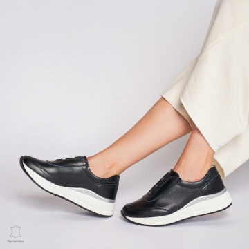 Pantofi Casual dama din Piele naturala CRL1233 CU INCHIDERE ELASTIC NEGRU - Img 2