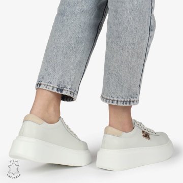 PANTOFI CASUAL dama din Piele naturala CU CATARAMA LATERALA SIRET CRL1347 ALB - Img 3