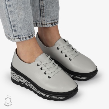 Pantofi Casual dama din Piele naturala CU DESIGN PE TALPA SIRET CRL1345 GRI - Img 2