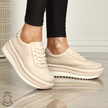 Pantofi casual dama din piele naturala cu șiret comozi și versatili CRL1444 ROZ - Img 3