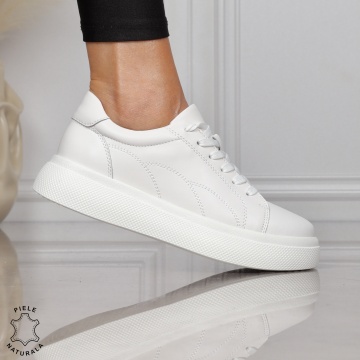 Pantofi CASUAL damă din piele naturală CU SIRET CRL1452 ALB - Img 2