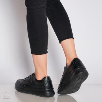 Pantofi Casual dama din Piele naturala cu talpa plata CRL0042 NEGRU - Img 3