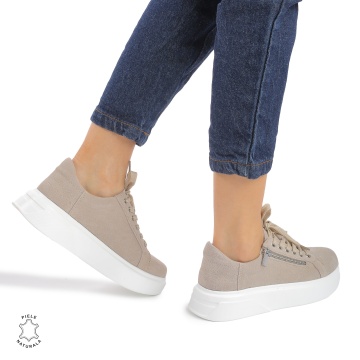 Pantofi Casual DAMA din PIELE Naturala Intoarsa CRL0940 CULOARE: Bej - Img 3
