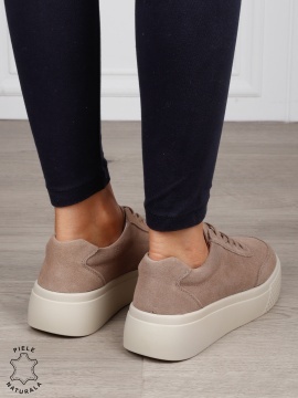 Pantofi Casual dama din Piele Naturala Intoarsa CRL1539 KHAKI - Img 3