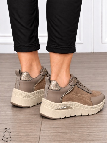 Pantofi casual damă din piele naturală întoarsă cu finisaj catifelat CRL1914 KHAKI - Img 3