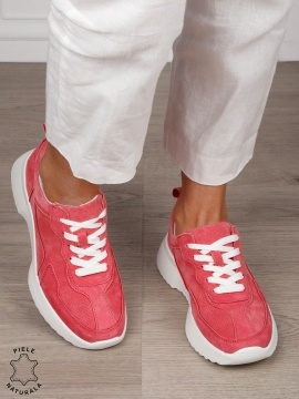 Pantofi Casual dama din Piele Naturala Intoarsa cu talpa inalta CRL1553 ROZ - Img 2