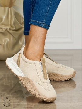 Pantofi CASUAL dama din piele naturala INTOARSA de tip Slip-on CRL1458 BEJ - Img 2