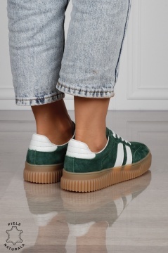 Pantofi Casual DAMA din Piele Naturala intoarsa, Model Retro CRL1531VERDE - Img 3