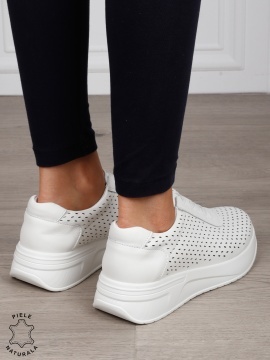 Pantofi Casual dama din Piele Naturala mici perforati CRL1541 ALB - Img 3