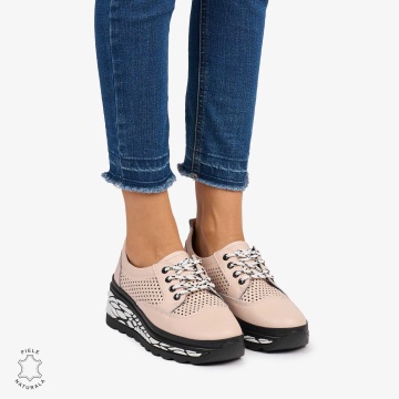 Pantofi Casual dama din Piele Naturala perforata talpa speciala cu model CRL1073 CULOARE: NEGRU - Img 3