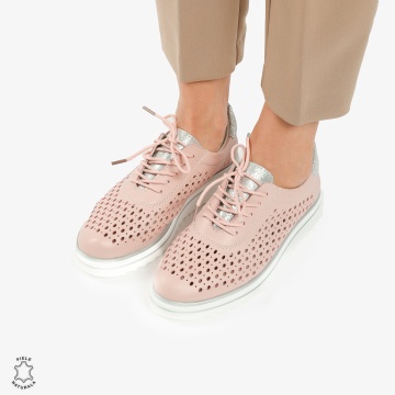 Pantofi Casual dama din piele naturala Perforati CRL0782 ROZ - Img 3
