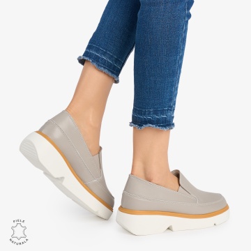 Pantofi Casual DAMA din PIELE Naturala SLIP-ON CRL0946 CULOARE: GRI - Img 3