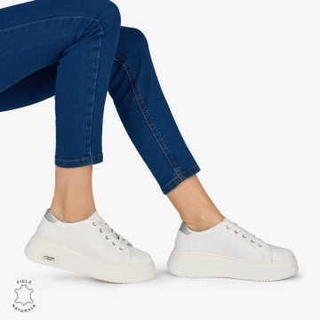 PANTOFI CASUAL Dama Piele Naturala CRL1054 Culoare: ALB CU ARGINTIU - Img 2