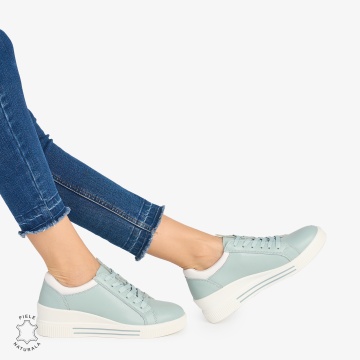 Pantofi casual dama piele naturala cu talpa inalta CRL0871 ALBASTRU - Img 1